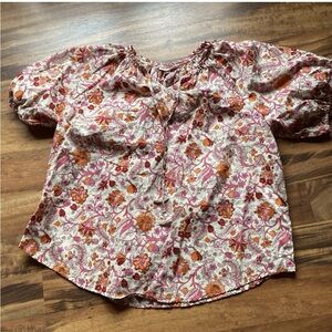Knox Rose XXL Floral Puff Sleeve V Neck Top
